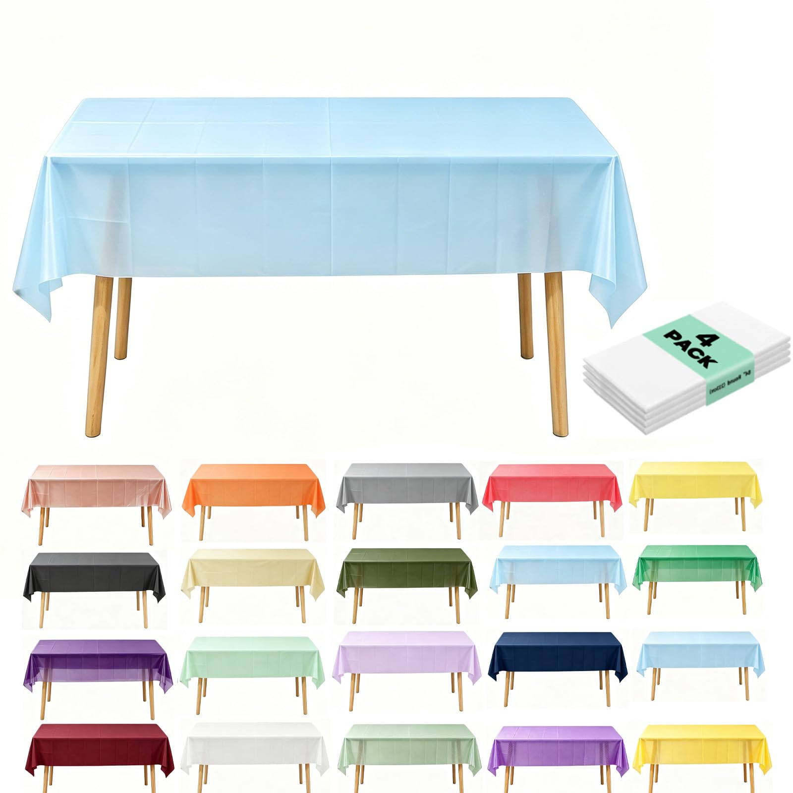 4Pack Plastic Sky Blue Table cloths Party for Rectangle Table, Decorative Paper Tablecloth for Parties Disposable, 137x274cm Sky Blue Parties Decoration Tables Cover for Picnic,BBQ,Birthday,Tea Party