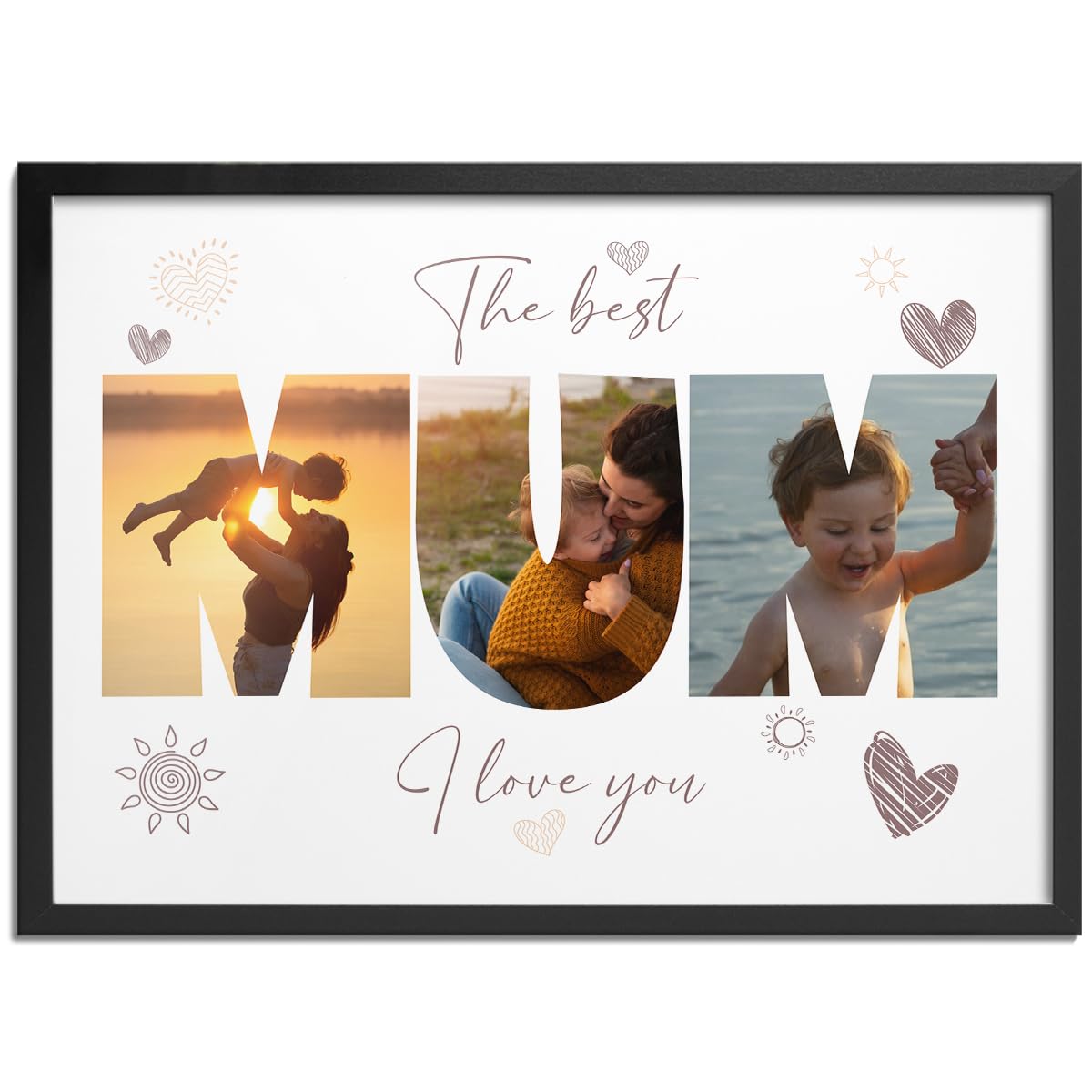 Pictalia - Personalized Frame - Customizable Mother's Day Gift - Happy Mother's Day I love you - Personalized Mom Gift, Mother's Day Gift Idea, A4, A3, A2 frame, canvas, customizable text