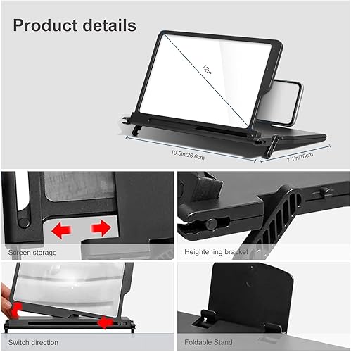 Miniatura 4 de FLY KAN - Lupa de pantalla plegable de 12 pulgadas para teléfono celular, amplificador de video portátil 3D HD para teléfonos móviles con pantalla