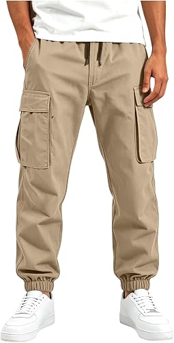 Cargo Pants for Men Relaxed Fit Elastic Waist Drawstring Car