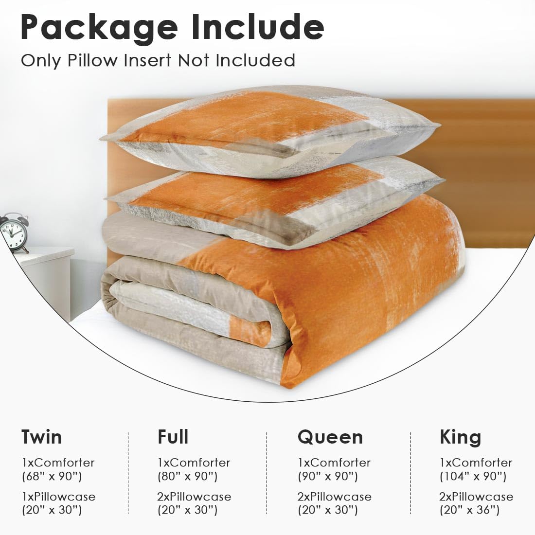 Beige Grey Abstract Painting Comforter Set Queen Size Bedding Set Orange Gray Contemporary Includes Comforter & Pillowcase Bedding for All Seasons Kids and Adults Bedroom Bed Decor