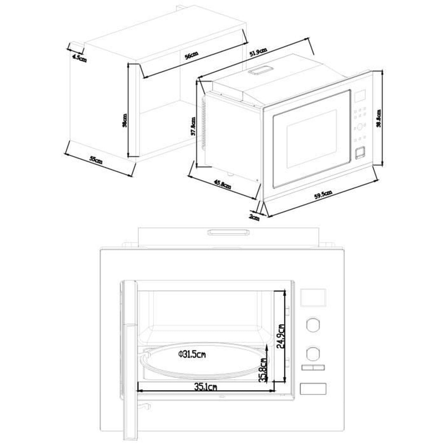 Micro-ondes combiné encastrable CONTINENTAL EDISON CEMO34CEB2 Noir et Inox L59,5 x H38,8 x P46,8 cm 34L Grill et convection