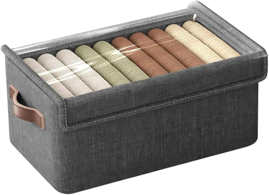 Folding Storage Box with Rod Jeans Fabric Closet Storage Box Foldable Drawers for Clothing 26 Ltr Foldable Bag Double Cloth with Metal Frame Storage Basket Organizer, Multicolour