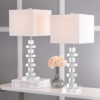 SAFAVIEH Lighting Collection Modern Deco 28-inch Bedroom Living Room Home Office Desk Nightstand Table Lamp Set of 2 (LED Bulbs Included)