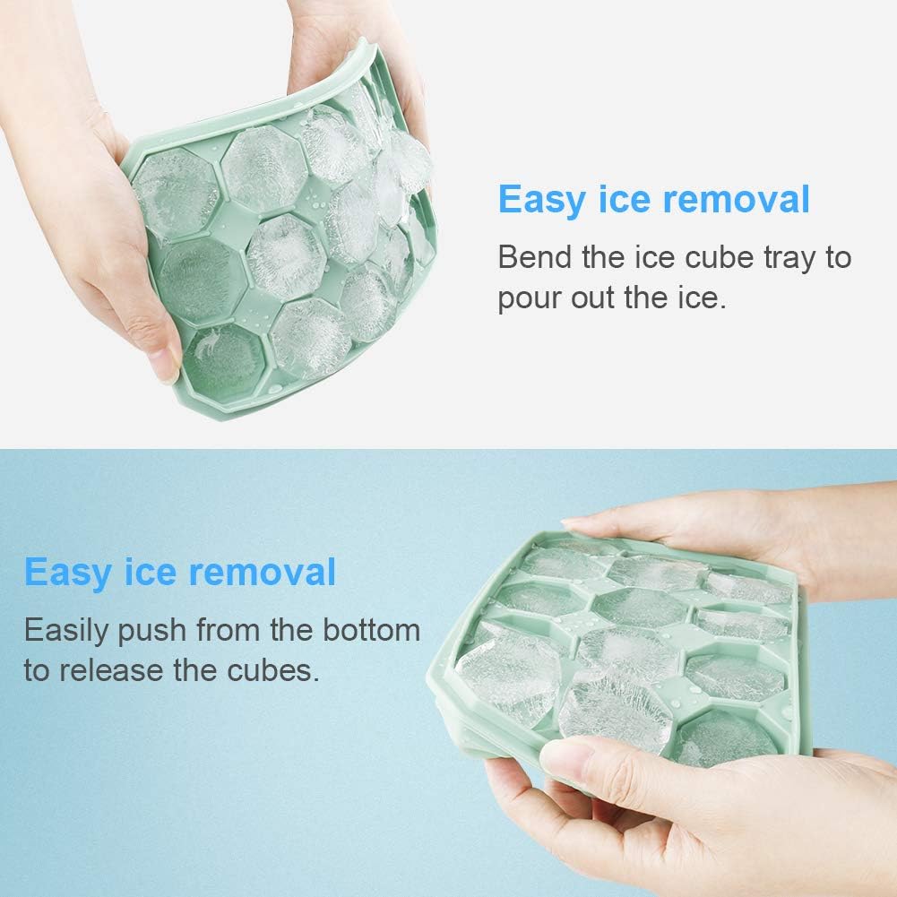 Onarway Ice Cube Tray Silicone with Non-Spill Lid, Easy to Release Ice Cube, Water Block Line Design Anti-overflow, For Jelly Pudding Ice Cubes and Other Drinks (Medium Cubes)