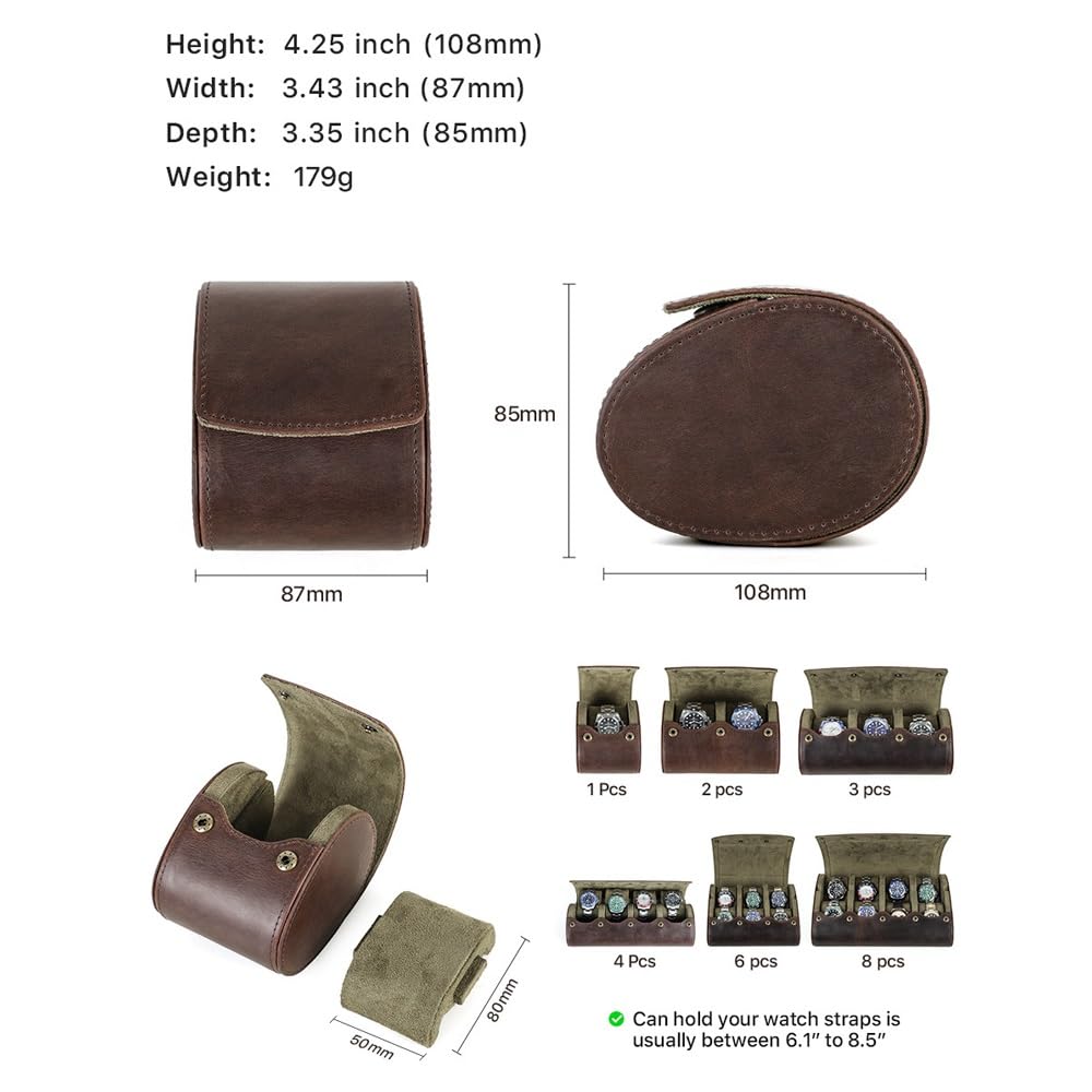 Single Watch Travel Case - Watch Organizer Box, Watch Roll Travel Case for Men with Removable Pillow Holder
