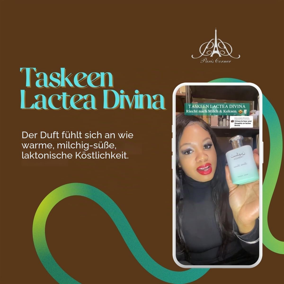 Paris Corner Taskeen Lactea Divina EDP 100 ml | Unisex-Duft mit Cocoa, Weihrauch, Jasmin, Tuberose, Vanille und Tonka Bean für ein luxuriöses Scent Journey
