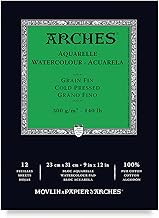 ARCHES 23 x 31 cm 300 GSM Cold Pressed Short Side Glued Pad Watercolour Paper - Natural White (Pack of 12 Sheets)