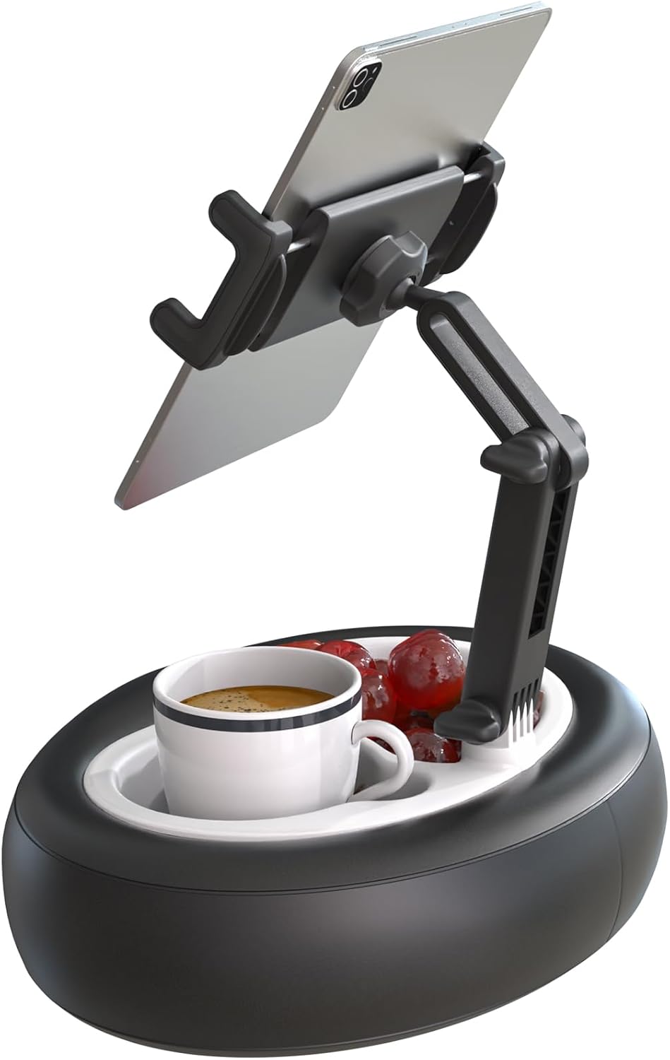 Tablet Leather Pillow Stand,【Stain-Resistant】 Tablet Holder with 2 Snack Bowl, Adjustable Pillow Stand for Lap/Bed/Couch/Desk, Fits 4-13" Kindle, iPad Pro Air Mini, Phone, Galaxy Z Fold