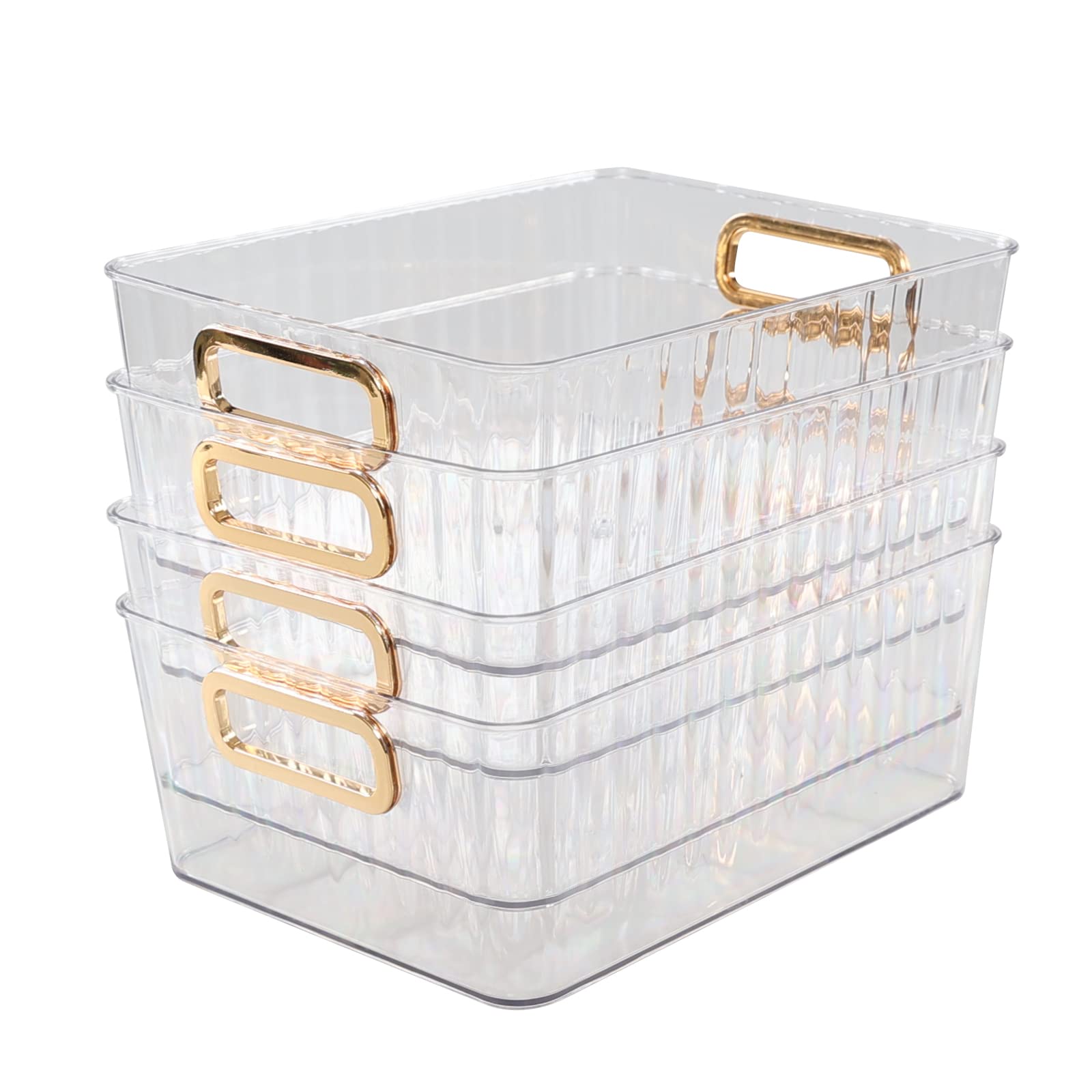 Set di 4 contenitori trasparenti per dispensa, organizer per frigorifero con manici