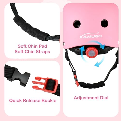 Miniatura 19 de KAMUGO Casco de bicicleta para niños, casco para niños de 2 a 8 años con equipo de protección deportiva, rodilleras, coderas, muñequeras
