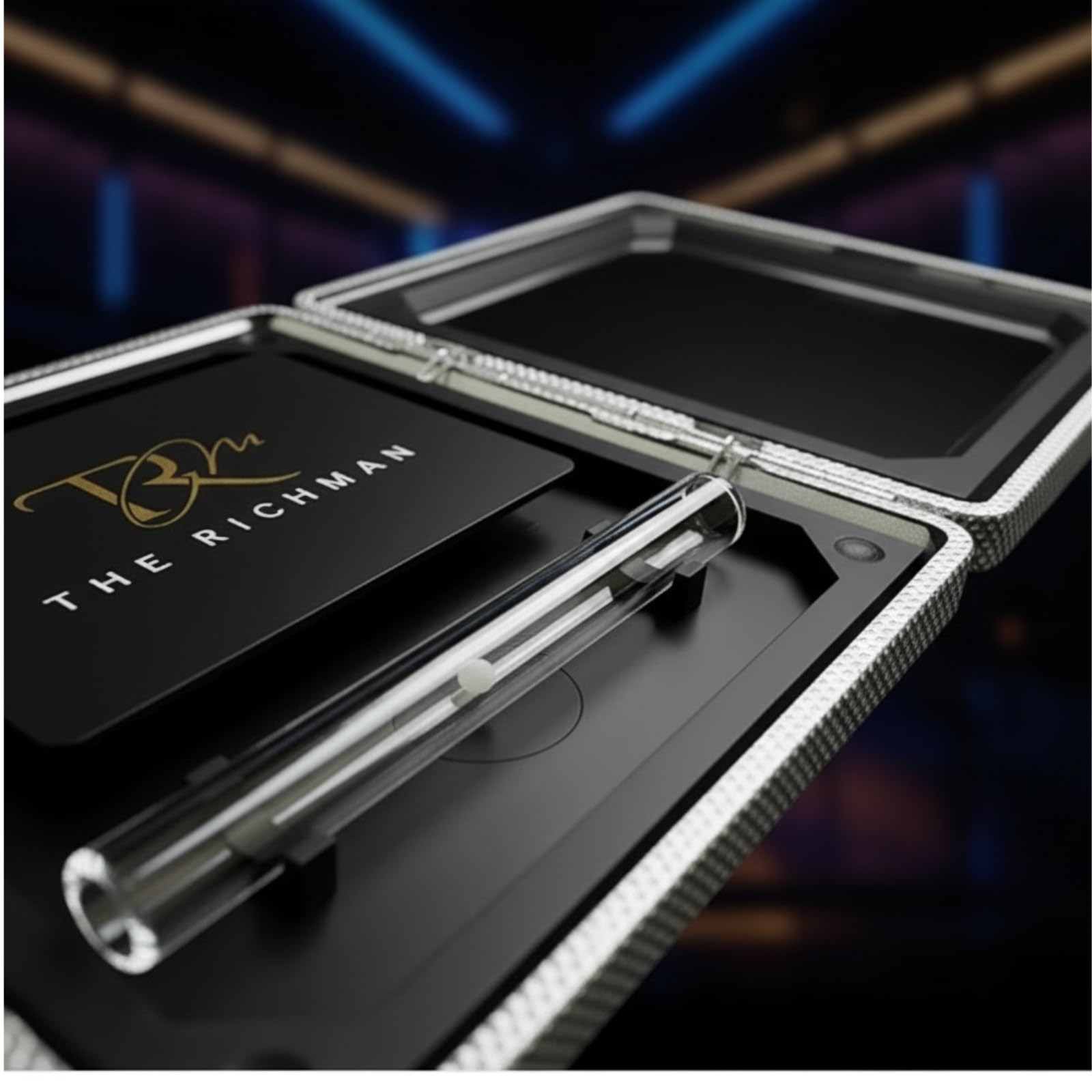 Set da tabacco "The Richman Premium" – Lussuoso, discreto & completamente magnetico! | Stile & funzionalità perfettamente combinati Tubo da tabacco in vetro, specchio & carta | 9 parti magnetiche per