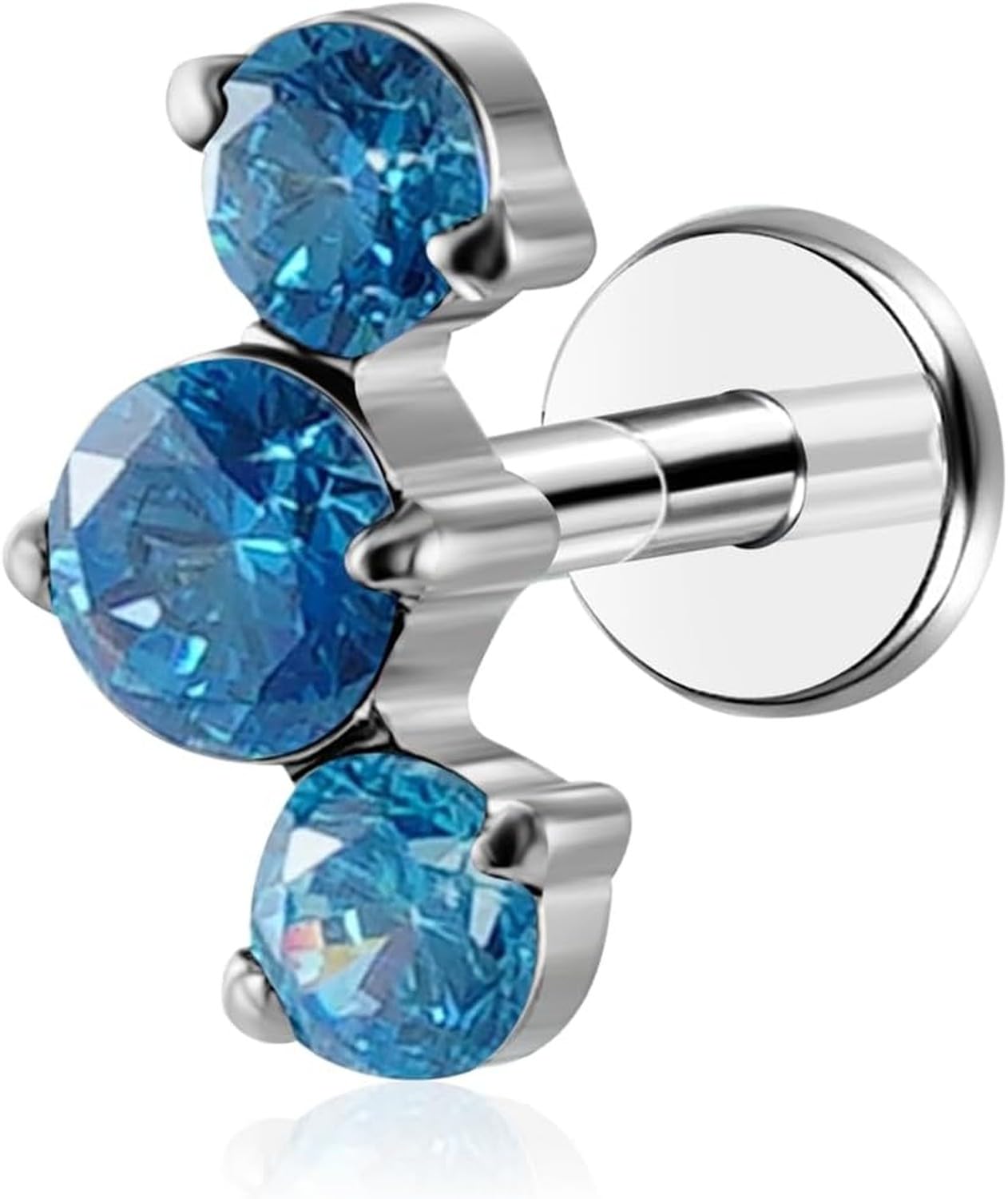 AIEIJJH Threadless Labret Stud Push In Jewellery G23 Titanium CZ Cluster Stud for Tragus Helix Conch Lobe Rook Cartilage Piercing Earring 1pc 16G, Aqua