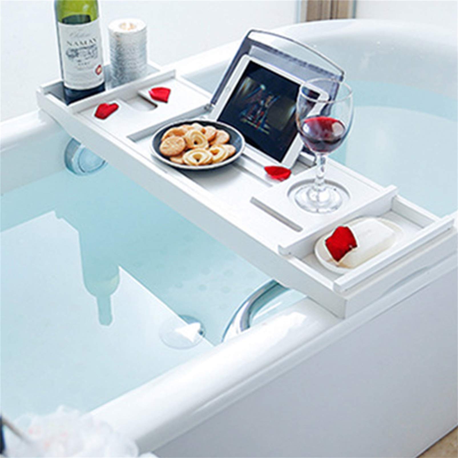 Genérico Bandeja de bambú expandible para bañera, Organizador de baño con Estante de Lectura, Estante de Madera para bañera de hidromasaje, Puente de Almacenamiento para relajación en el baño