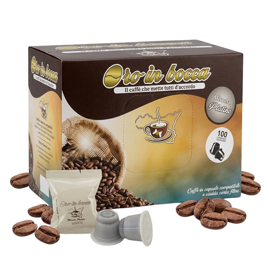 Oro in Bocca Capsule Miscela Oro Compatibili con Nespresso – Espresso Cremoso e Aromatico con Arabica e Robusta Selezionate, Corpo Pieno e Aroma Intenso per un Caffè Italiano Autentico (200, Oro)