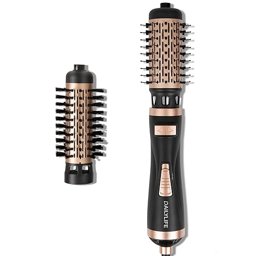 DAILYLIFE Blow Dryer Brush, Rotating Hair Dryer Brush, Hot Air Spin Brush Set with 2 Brushes (2" & 1.5"), Ionic Technology, Black & Gold
