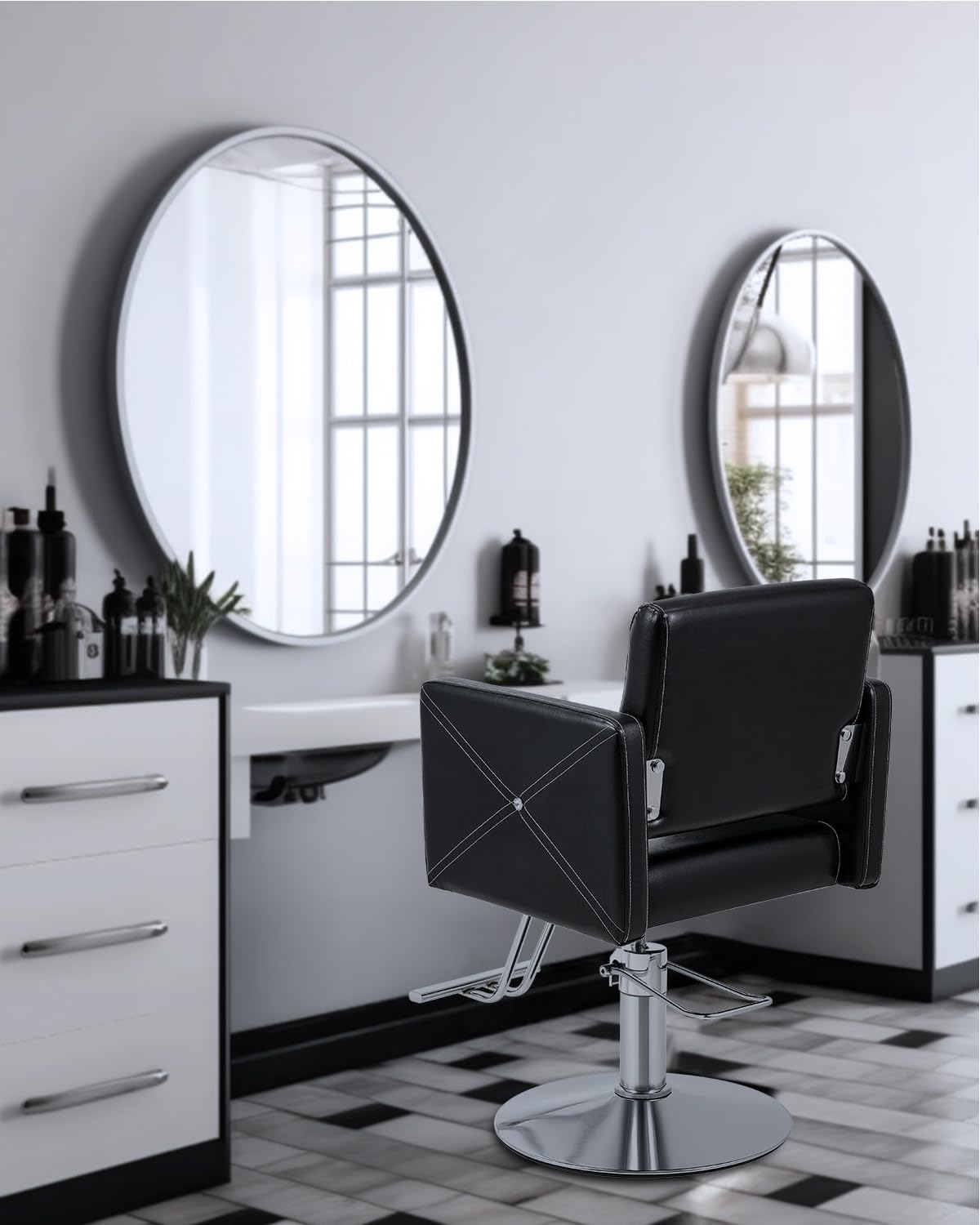 CO-Z Friseurstuhl 360° Drehbar 15cm Höhenverstellbar, Hydraulischer Barberstuhl mit Stahlsockel, 150 kg Tragkraft
