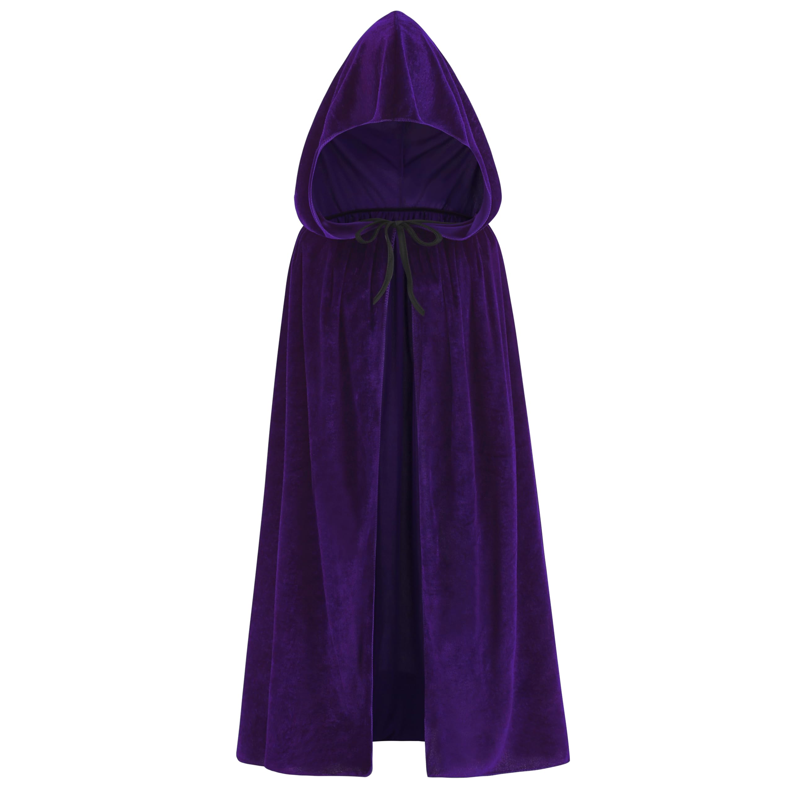 DELIVESS Velvet Hooded Cloak Purple Cape with Hood Men Halloween Raven Cosplay Witch Adult Women(150CM/59, Dark Purple) - Image 2