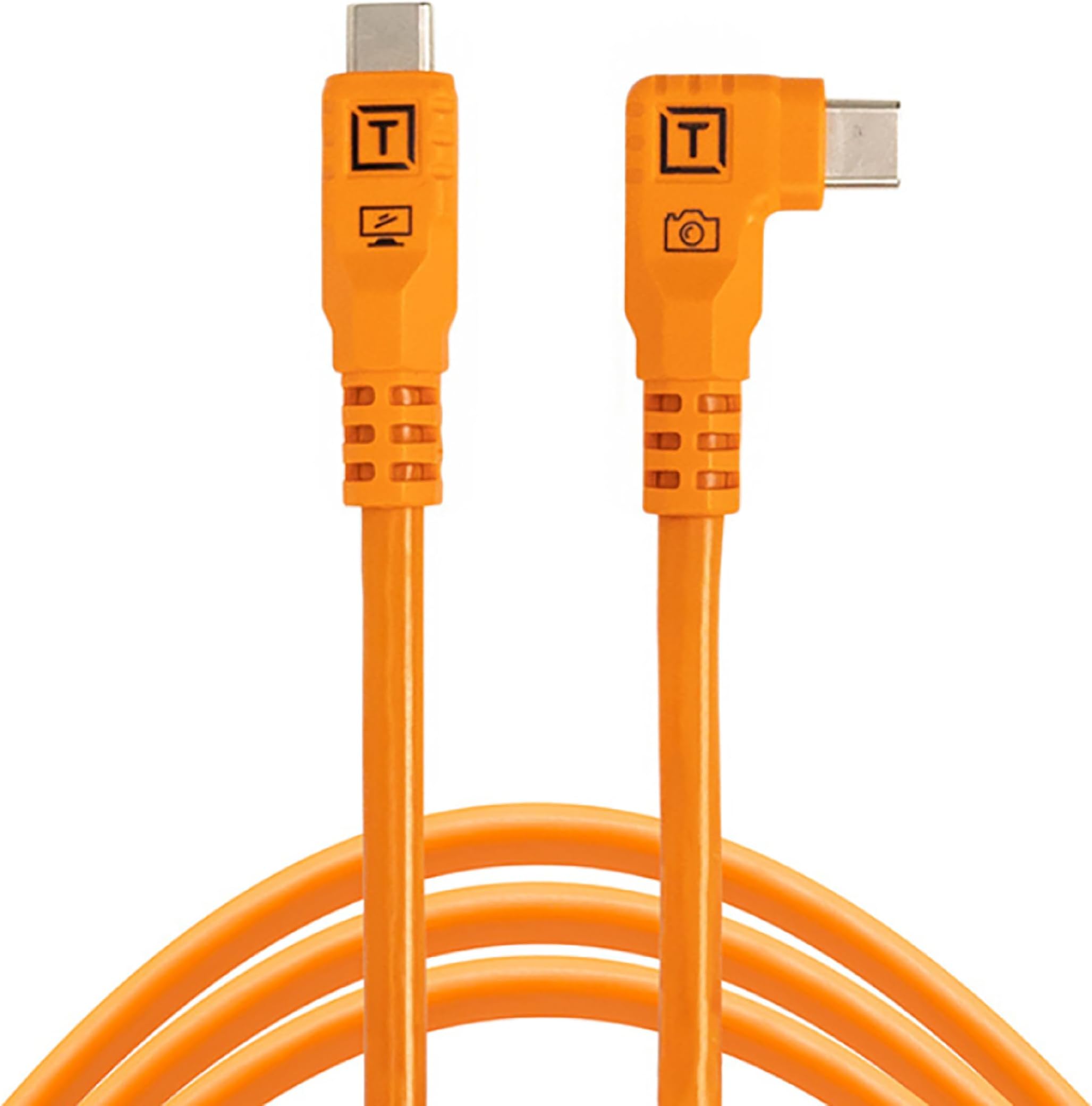 Tether Tools TetherPro Optima 10G USB Exclusive Data Transfer, 10’ (3M) Straight to Right Angle Cable - Orange | Not Compatible with Fuji GFX Models