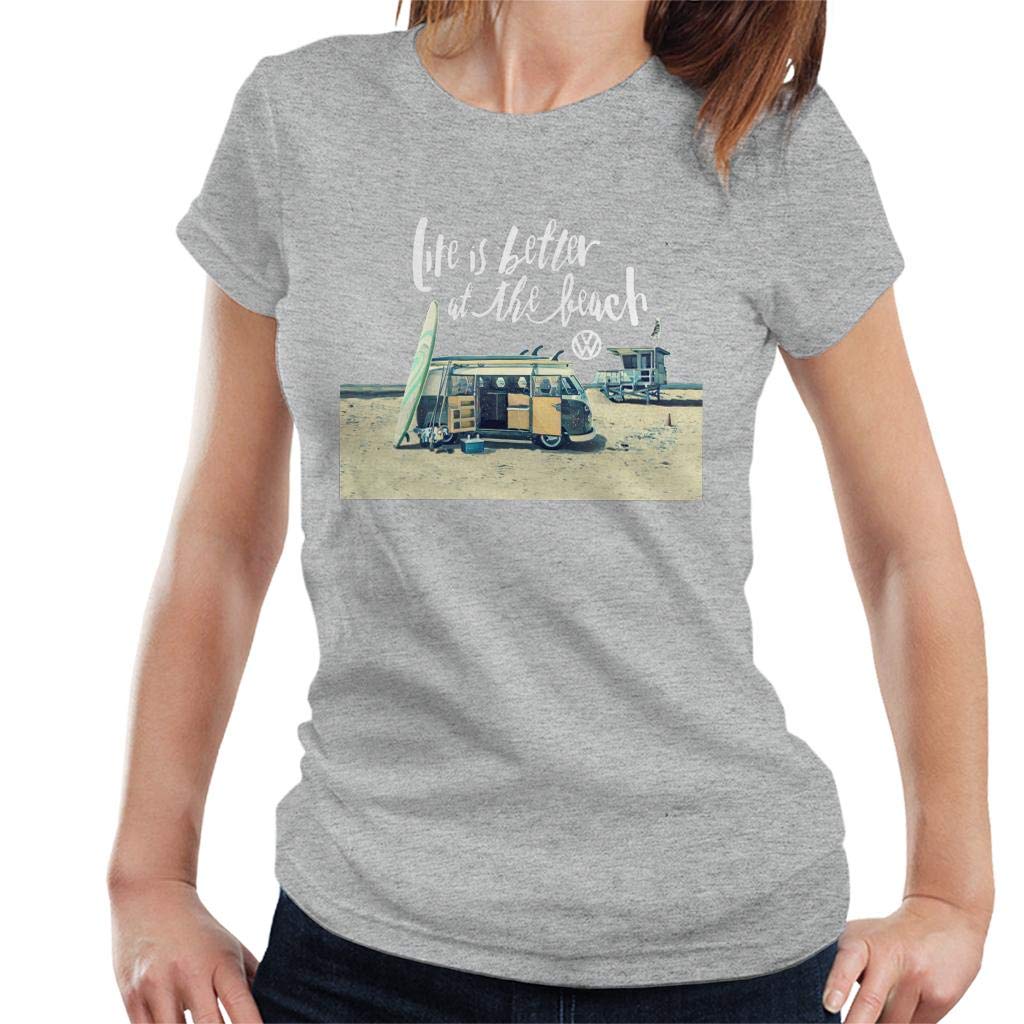Volkswagen Life is Better by The Beach Camper Women's T-Shirt Heather Grey