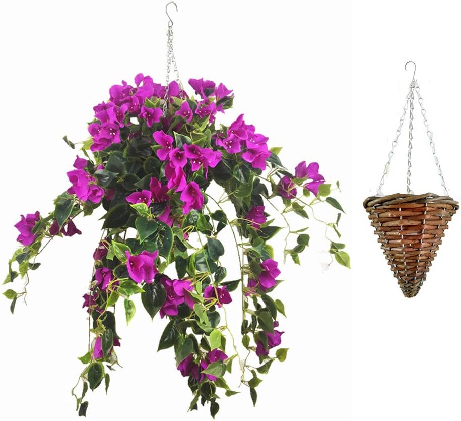 Hanging Wicker Basket Artificial Lobular Bougainvillea Flowers for Balcony Gallery Decoration