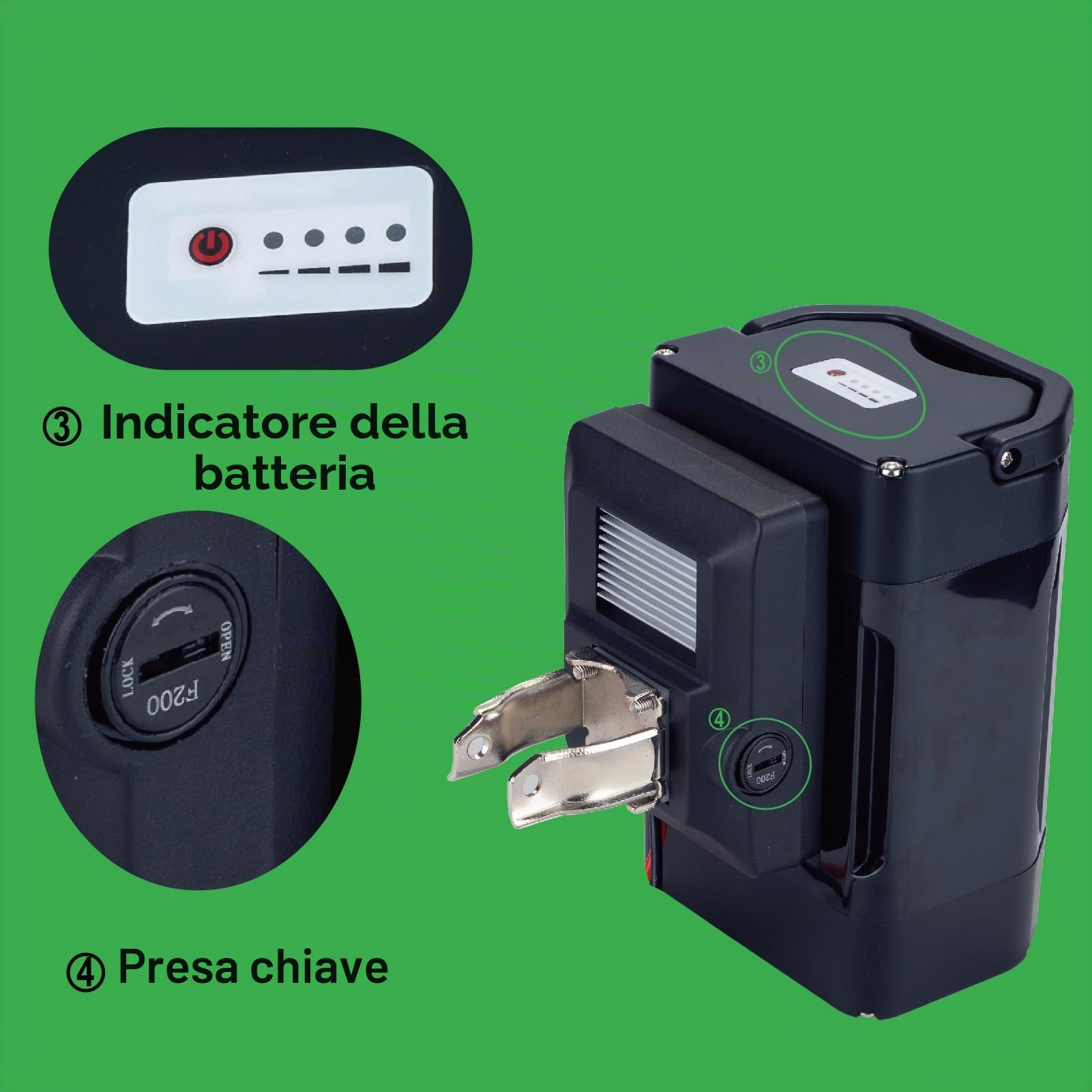 Batteria e-bike 36V 12Ah di ricambio per Ansmann, Heinzmann, PortaHK bici con caricabatterie, Safe Lock (36V 12Ah)