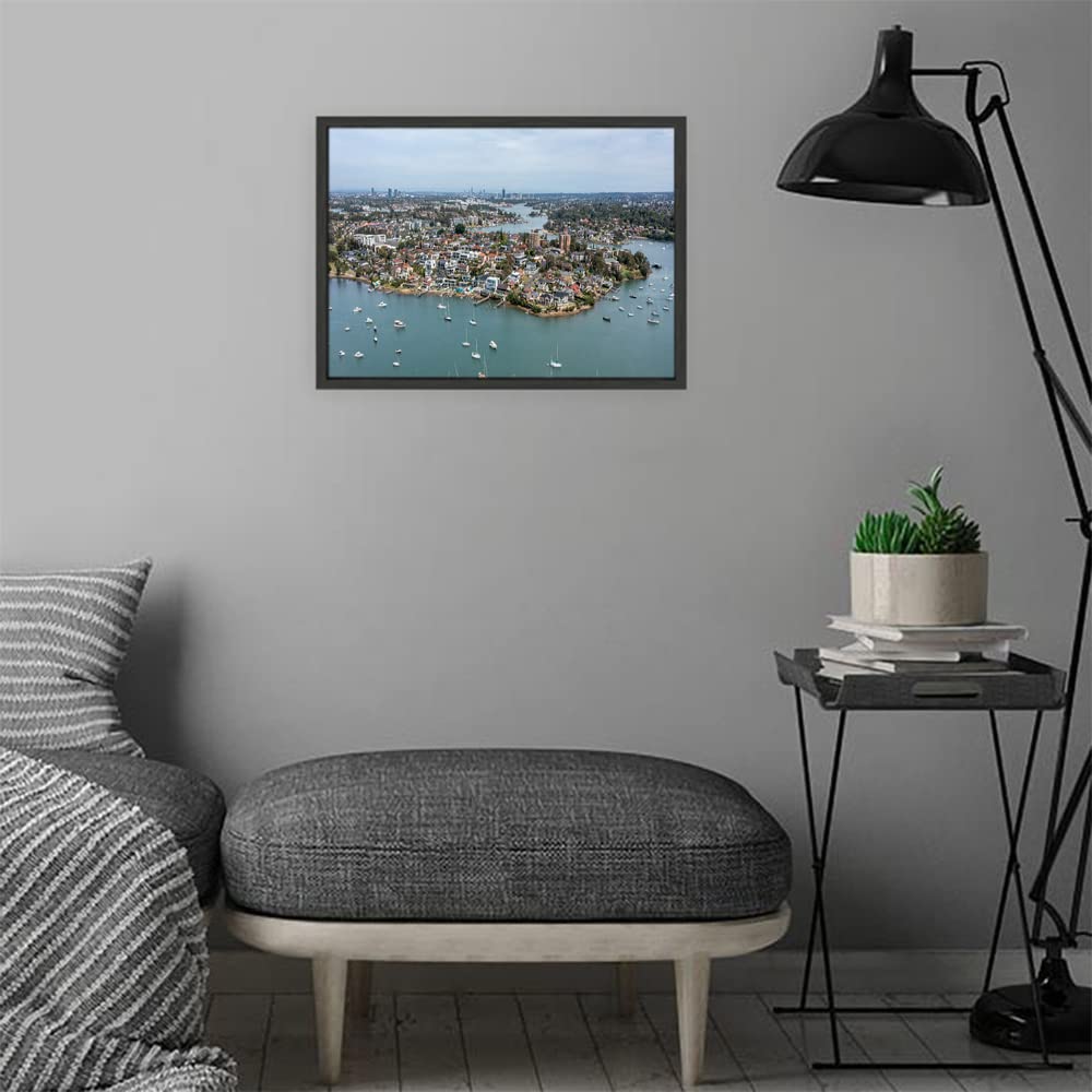 VERRE ART Black Floater Framed Canvas - Wall Decor for Living Room, Bedroom, Office, Hotels, Drawing Room (14in X 10in) - Chiswick Sydney