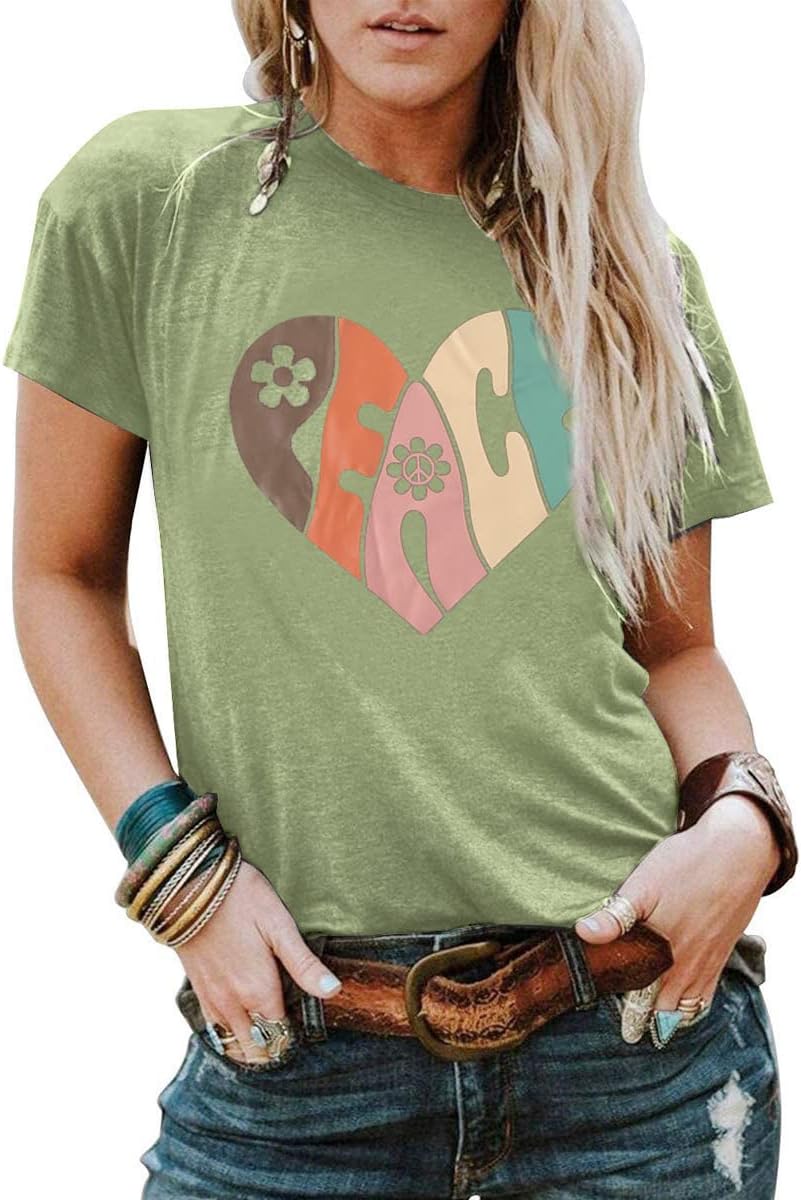 Women 70s Hippie Shirts Peace Love Soul Inspirational Hippy Tops Vintage Graphic Tees Short Sleeve - Sleeveless