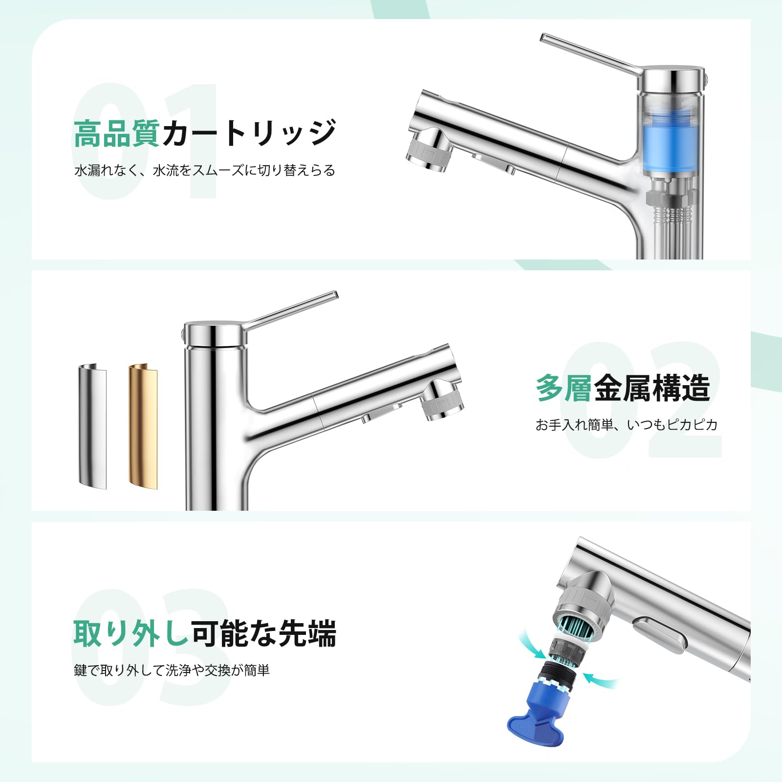 【新品未使用】洗面蛇口 噴水機能付きシャワー混合水栓 ホース引出し式3way出水モード Amazon | CREA 洗面蛇口 噴水機能付き 浴室用 シャワー水栓 混合水栓