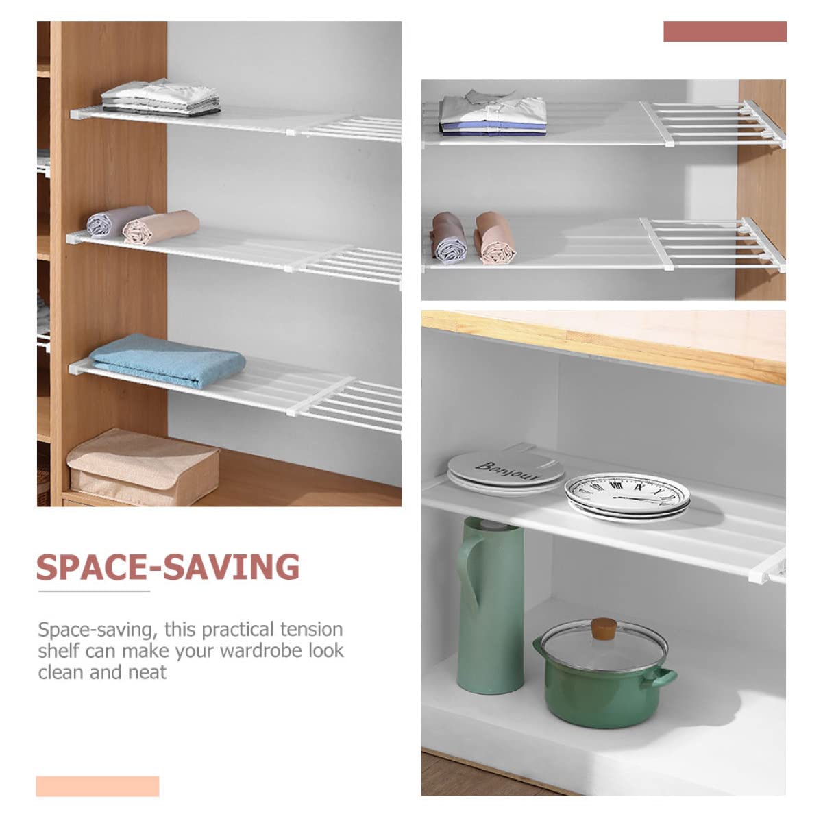 Mipcase Separador de Armario Extensible de Plástico Blanco 50-80 Cm | Diseño Retráctil, Ancho 24cm, para Gabinete y Ropero, Organización por Niveles y Ahorro de Espacio