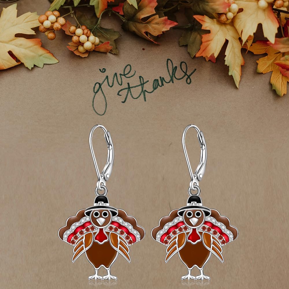 Thanksgiving Earrings Turkey Earrings for Women Sterling Silver Fall Thanksgiving Day Turkey Dangle Earring Jewelry Gift - Image 7