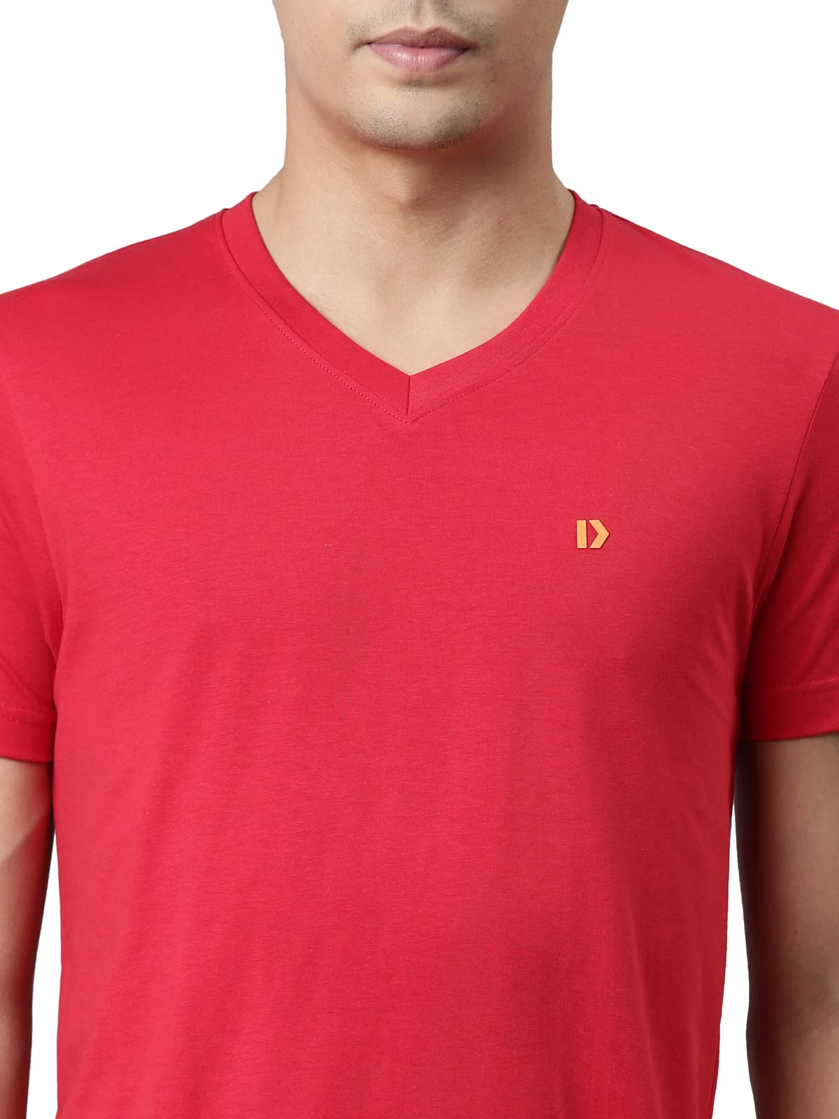 Dixcy Scott Originals Mens Solid V-Neck Short Sleeves Cotton T-Shirt - Cool V Tee(Cherry Red)-L