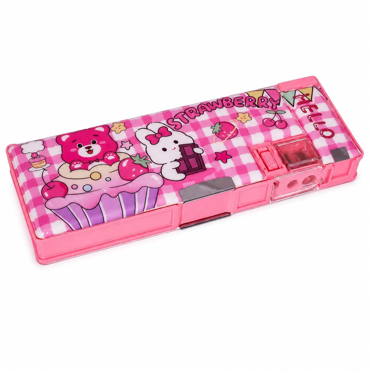 Bear Cartoon Pencil/Pen Case with Sharpener – Magnetic Stopper Bear Pencil Box for Kids, Stationary Organizer Box, Pencil Box for Girls, Kids, Boys, Return Gift for Children (Pink)