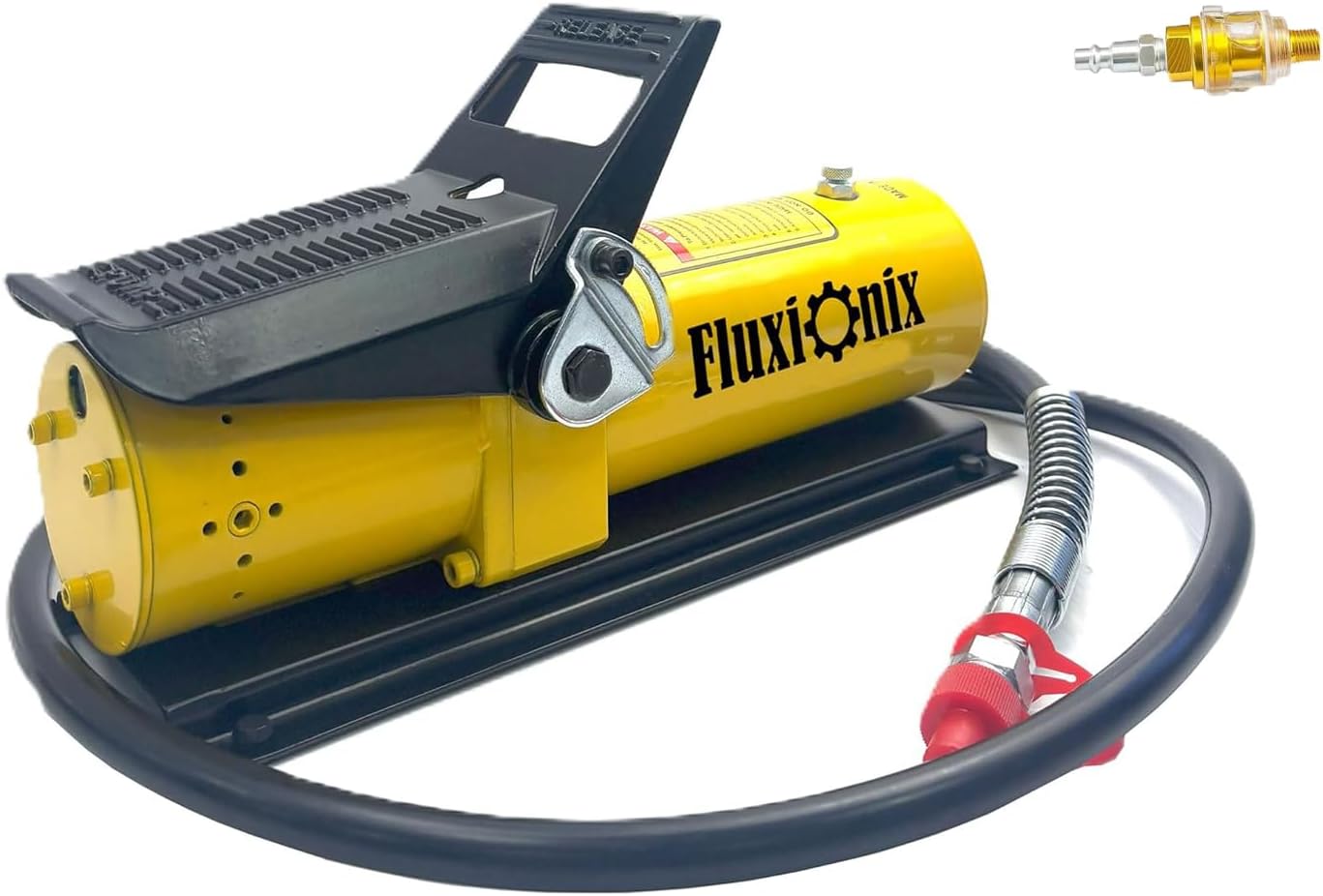 Air Hydraulic Pump 10,000 PSI 1.7L Reservoir NPT 1/4" Inlet, NPT 3/8" Oil Outlet, Hydraulic Pump Air Hydraulic Foot Pump with Air Line Lubricator, Yellow