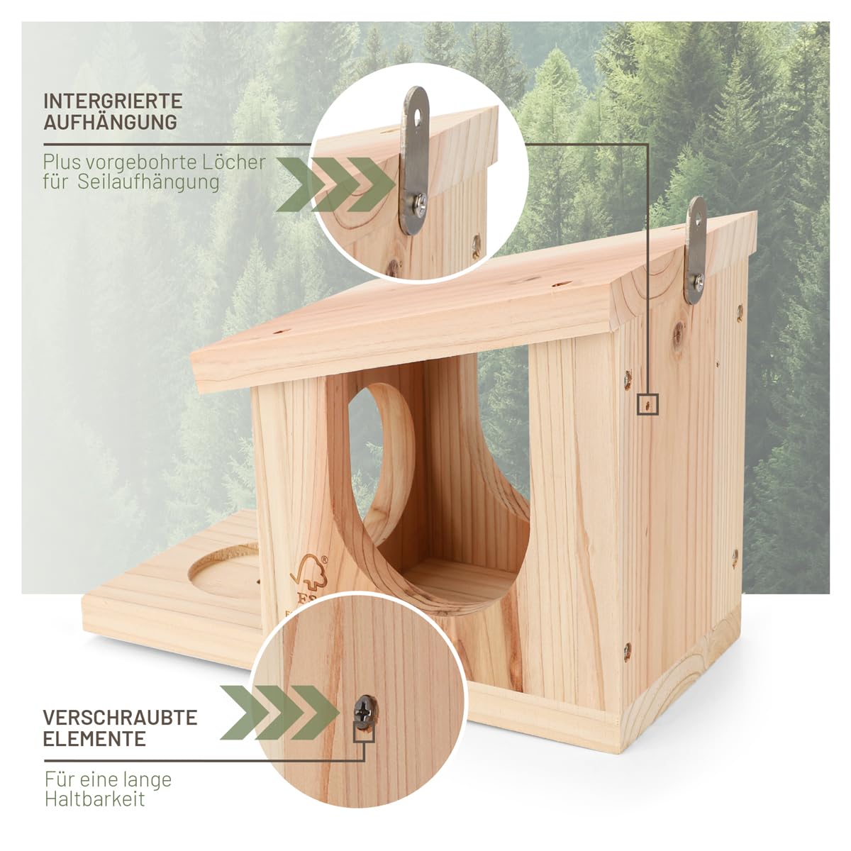 wildtierliebe Casa de juegos de ardilla resistente a la intemperie, comedero de madera maciza atornillada, 100 % resistente a la intemperie, estación de alimentación para alimentar a ardillas,