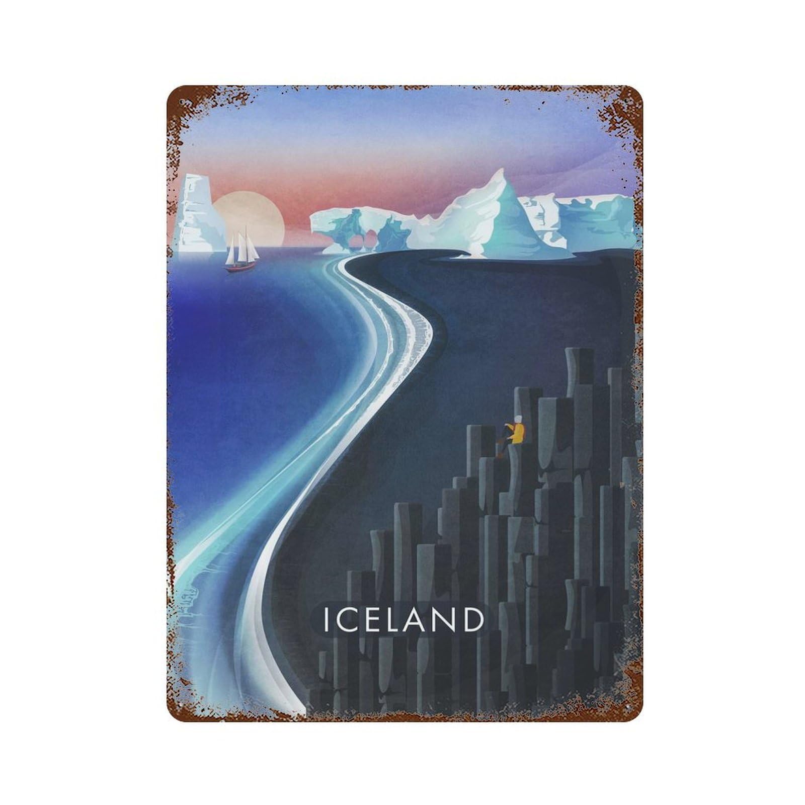 Decorative Tin Sign with Iceland 1 Design 15.7"x11.8", for Basement, Hobby Room And Garage Decor, Rustic Home Decor
