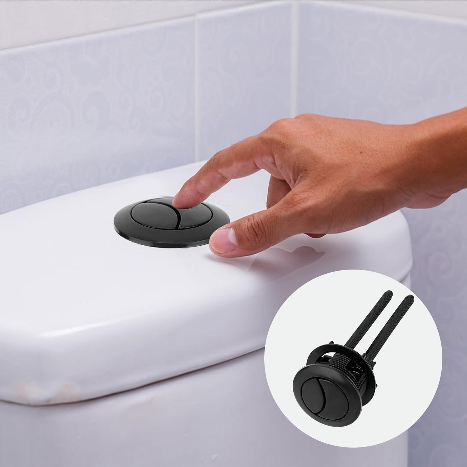 Botón Descarga Inodoro Repuesto 38mm, Pulsador Doble Descarga Ajustable para Abertura 38-45mm Tanque Universal Pieza de Reparación para Baño del Hogar (Negro)