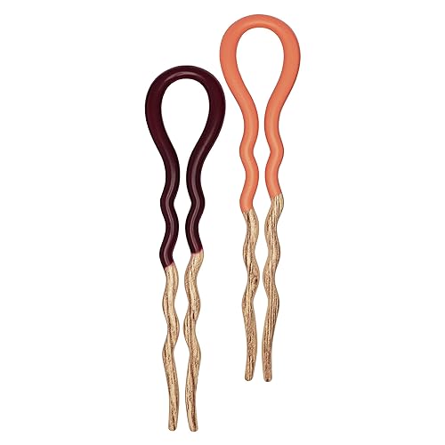 Miniatura 6 de GOODY Planet French - Juego de 2 horquillas para el cabello, color naranja y granate, hechas de tela de bambú ecológica que es suave y fuerte, para