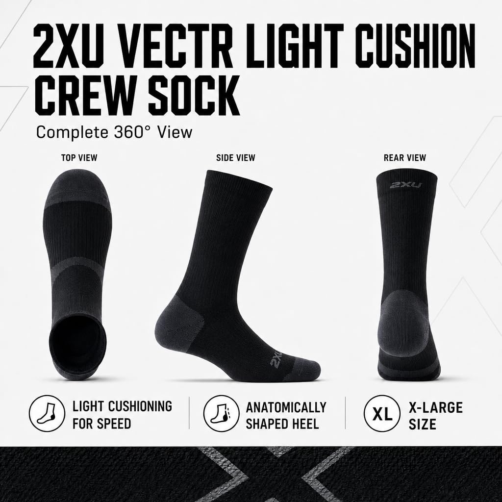 2XU Unisex Vectr Light Cushion Full Length Socks Compression Sock