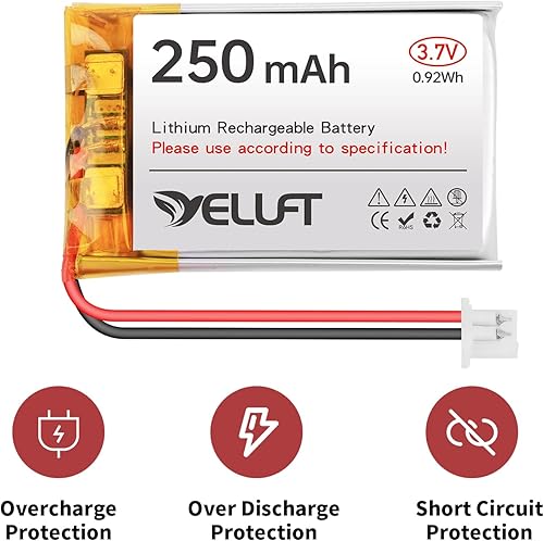 Miniatura 6 de 2pcs 3.7V 250mAh batería de polímero de litio 1S 1C 402030 baterías recargables con placa protectora y enchufe JST1.25 para dispositivo electrónico