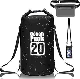 Gucass Sac Étanche 20 L Dry Bag avec Double Bandoulière Réglable, Sac Etanche Nautique avec Pochette Smartphone et Banane ...