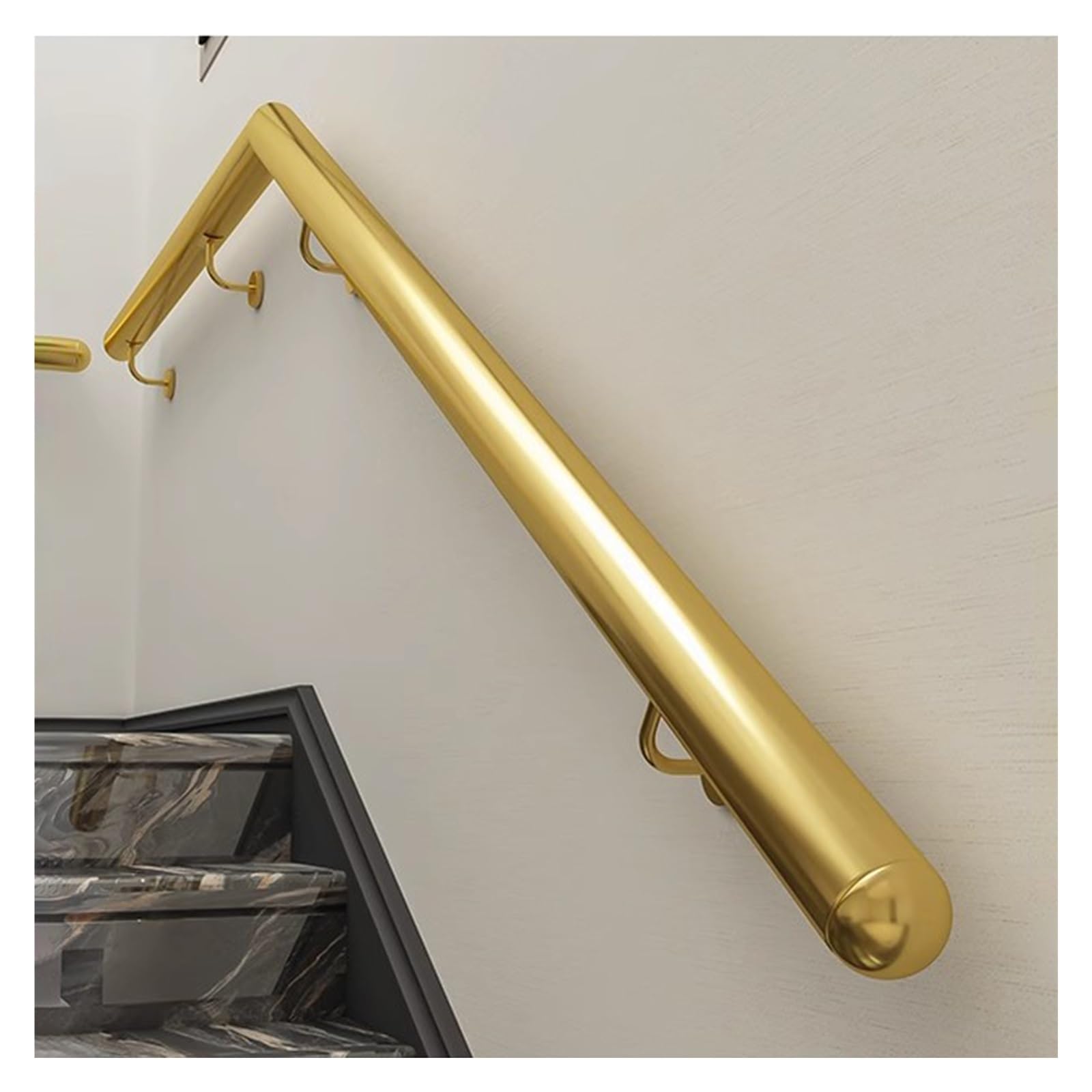 Wahhwf Gold 3Ft/4Ft/5Ft/6Ft/10Ft/12Ft/14Ft/20Ft/23Ft Round Wall Mounted Handrail Stainless Steel, Safety Indoor Outdoor Stair Hand Railing For Wood Concrete Brick Wall, Staircase Handrails With Bracket(,260Cm