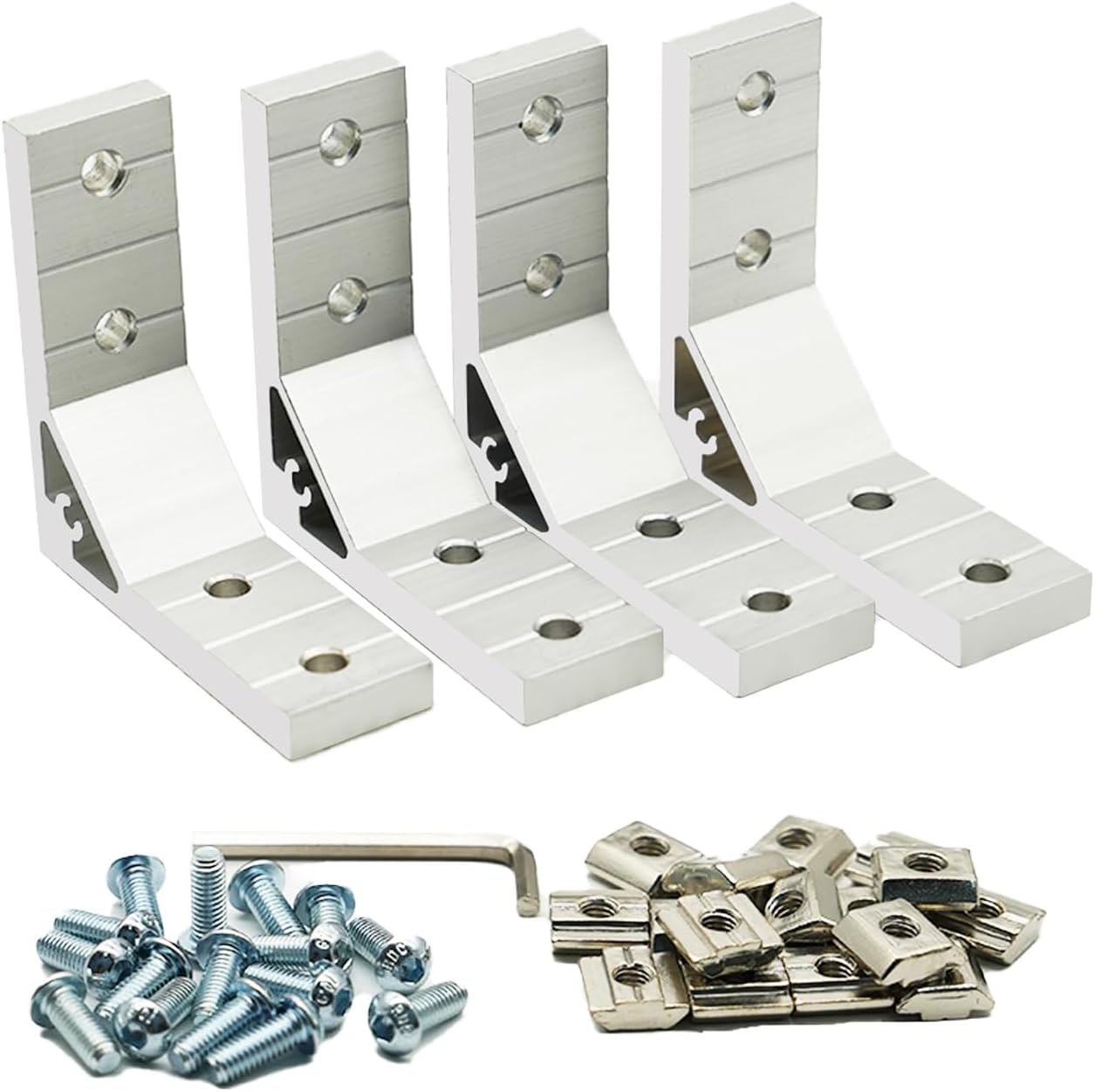 Iverntech 4pcs Corner Bracket for Standard 8mm Slot 4040 Series Aluminum Extrusion Profile Connector Joint Brace Fastener with 16 pcs M8 T Nuts+16 pcs M8 Screw+1pcs Wrench