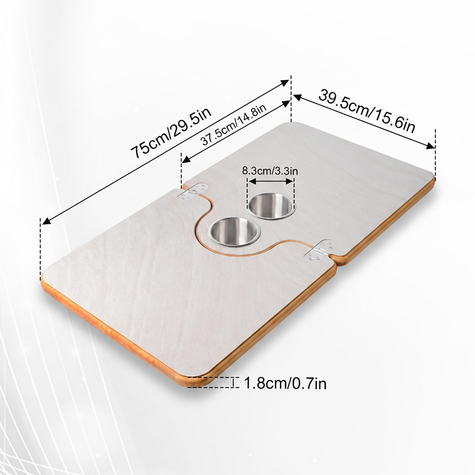 Tavolo pieghevole per camper, pieghevole, rimovibile, 75 x 39,5 cm, con doppio portabicchieri, salvaspazio, montaggio a parete, per rimorchi, camper, furgoni e barche (stile F)