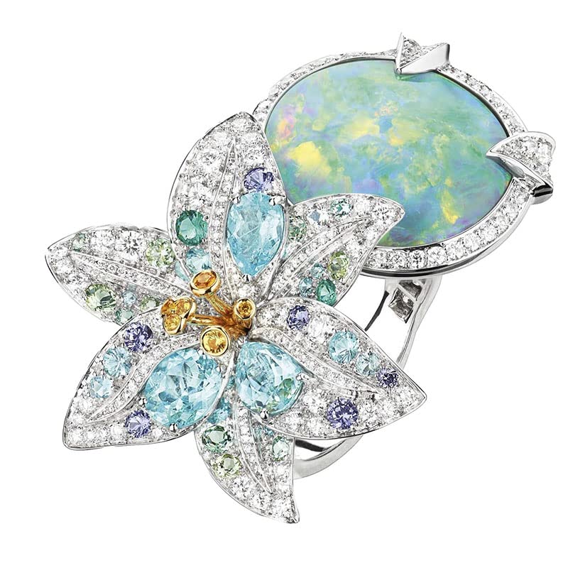 Fashion Ladies Colorful Female Flower Opal White Zirconia Crystal Ring For Women Party Jewelry Accessories size82