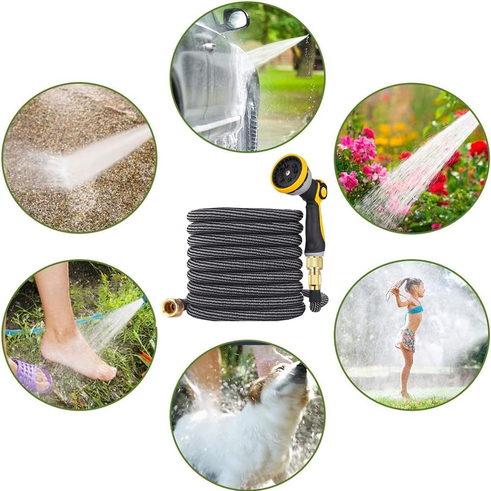 Tubo da giardino espandibile da 60 m, tubo interno in lattice doppio più forte, evita perdite, tubo magico con pistola a spruzzo a 9 funzioni, versione estesa