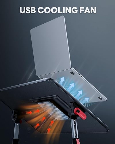 Miniatura 3 de SAIJI - Escritorio para laptop para cama con ventilador de refrigeración, soporte ajustable para computadora portátil en altura y ángulo para cama,