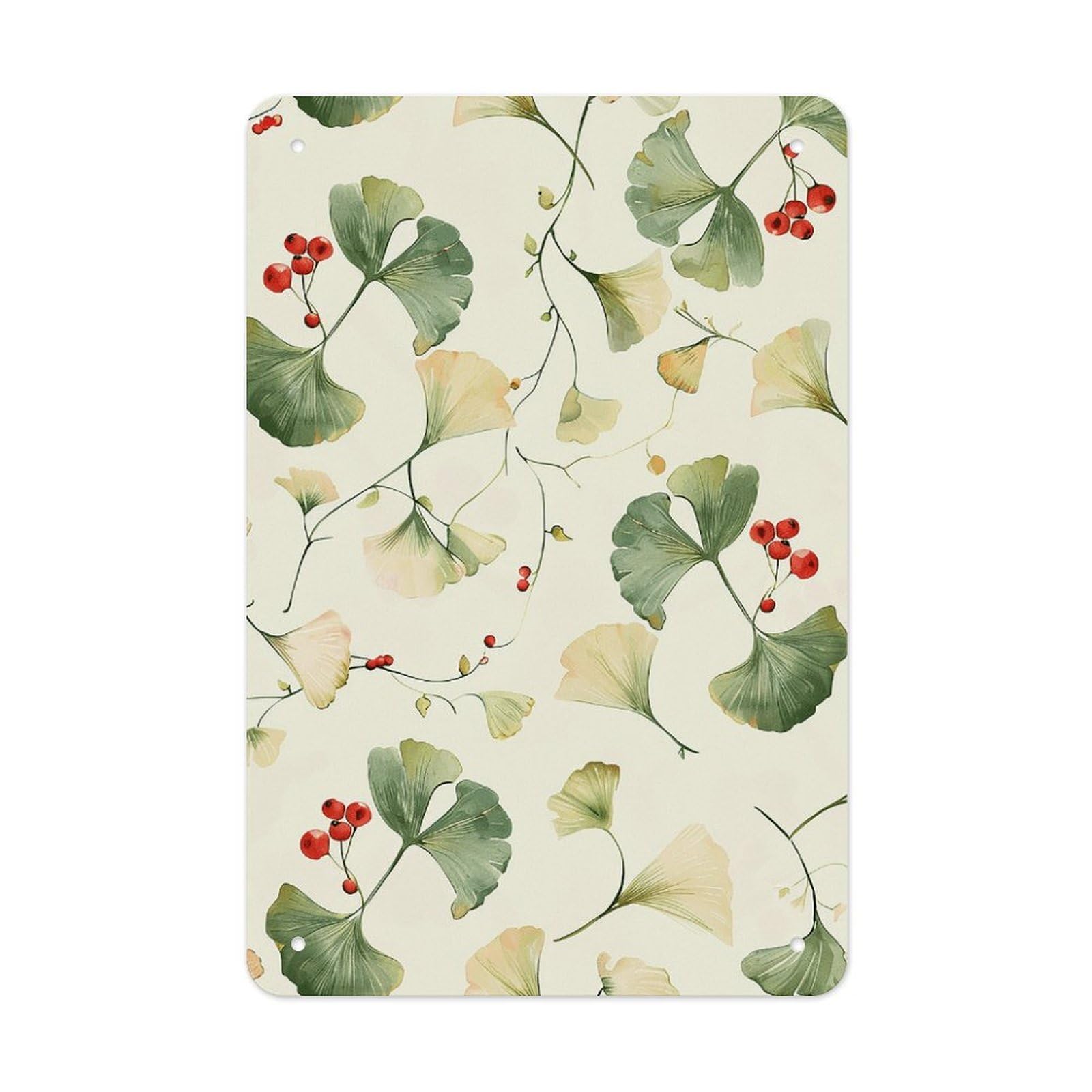 QMNLKH Ginkgo Leaves And Berries Plaques for Wall Decor, Personalized Metal Tin Sign for Home, Multifunctional Poster for Office, Fashion Painting for Hallway, Wall Art Pictures, 7.9x11.8Inch