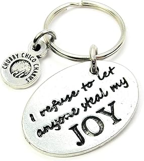 ChubbyChicoCharms I Refuse to Let Anyone Steal My Joy Pewter Charm Stainless Steel Keyring Key Ring Key Chain Keychain for Women, Men, Teens, Positivity Gift, Inspire