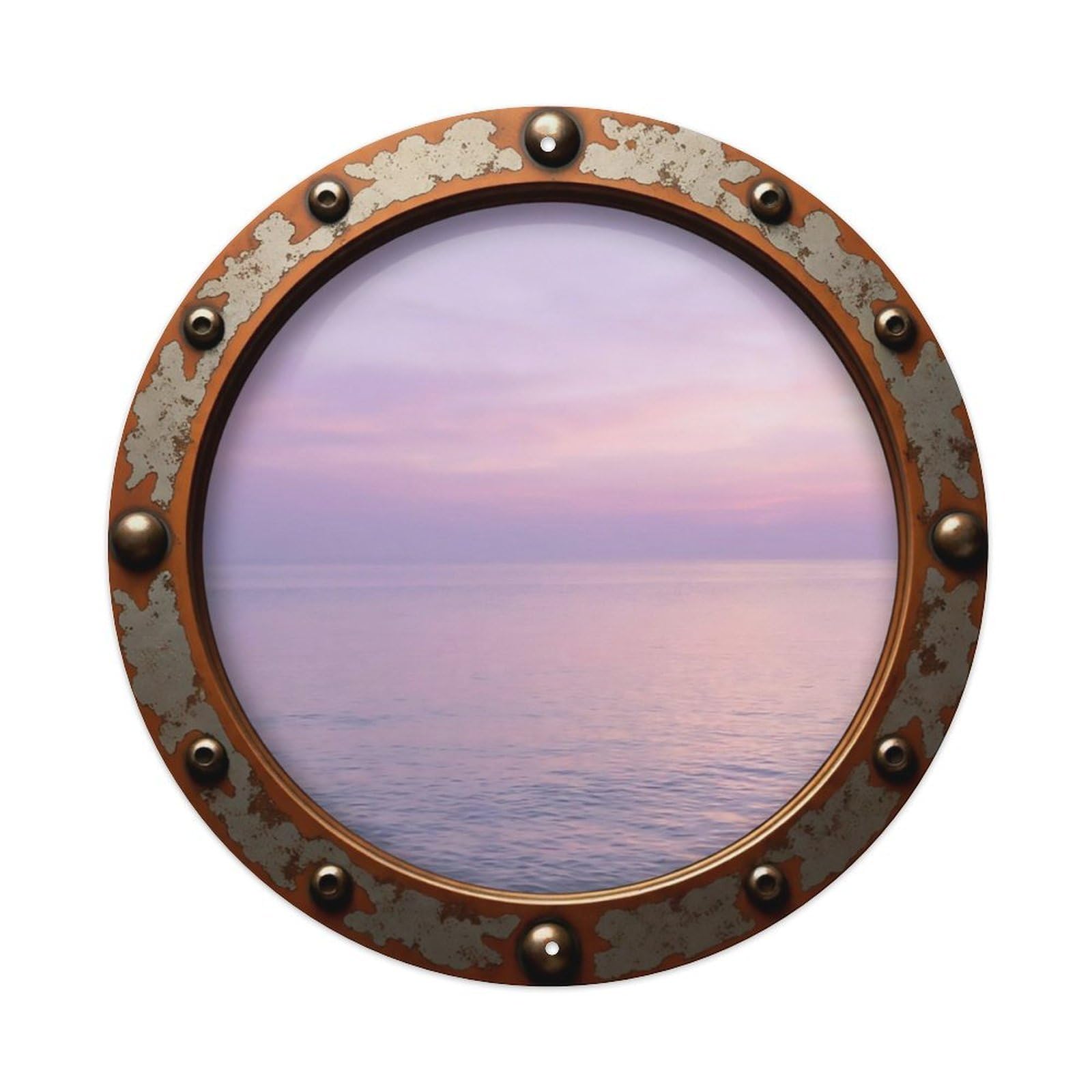 Vintage Porthole Lilac Dawn Nautical Window View Metal Tin Sign
